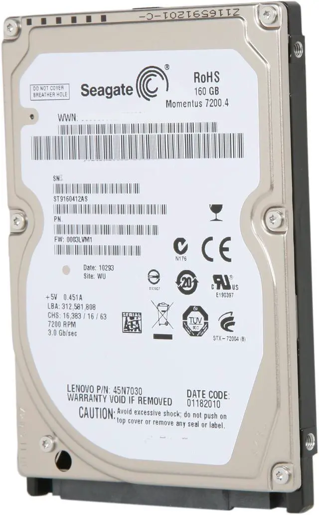 Alt view image 4 of 5 - Seagate Momentus 7200.4 ST9160412AS 160GB 7200 RPM 16MB Cache SATA 3.0Gb/s 2.5" Internal Notebook Hard Drive Bare Drive