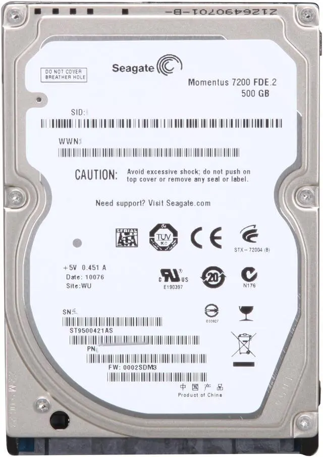 Alt view image 2 of 4 - Seagate Momentus 7200 FDE.2 ST9500421AS 500GB 7200 RPM 16MB Cache SATA 3.0Gb/s 2.5" Internal Notebook Hard Drive Bare Drive