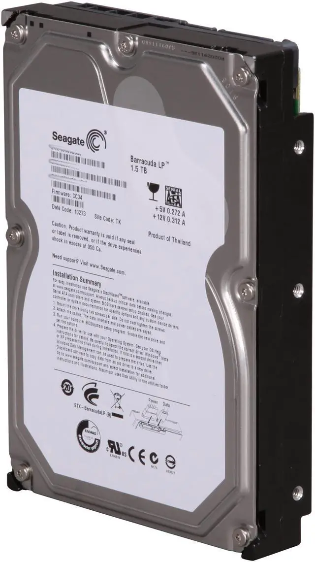 Alt view image 2 of 6 - Seagate BarraCuda ST315005N4A1AS-RK 1.5TB 5900 RPM 32MB Cache SATA 3.0Gb/s 3.5" Internal Hard Drive Retail Kit