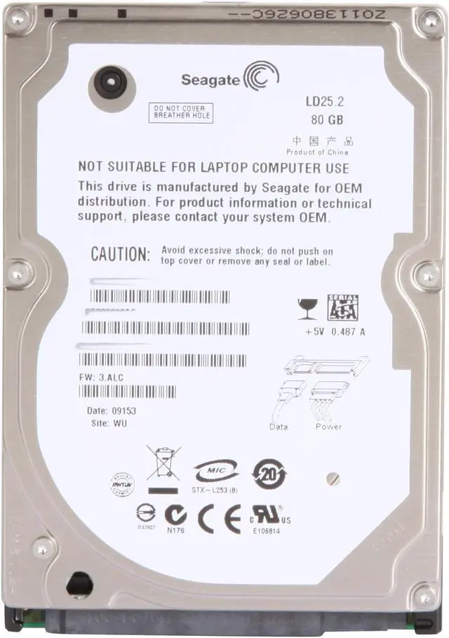 Alt view image 2 of 4 - Seagate LD25.2 Series ST980210AS 80GB 5400 RPM 2MB Cache SATA 1.5Gb/s 2.5" Internal Hard Drive Bare Drive
