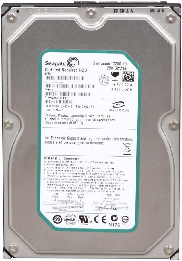 Refurbished: Seagate BarraCuda 7200.10 ST3250820AS 250GB 7200 RPM