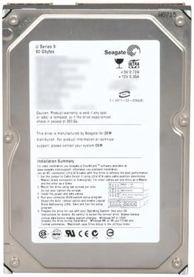 Alt view image 2 of 4 - Seagate U Series 9 ST380012ACE 80GB 1MB Cache IDE Ultra ATA100 / ATA-6 3.5" Internal Hard Drive Bare Drive