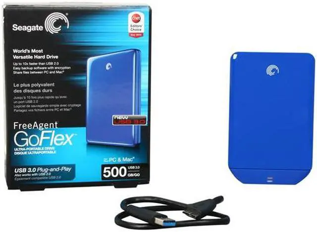 Alt view image 3 of 3 - Seagate FreeAgent GoFlex 500GB USB 3.0 Ultra-Portable Hard Drive (Blue)