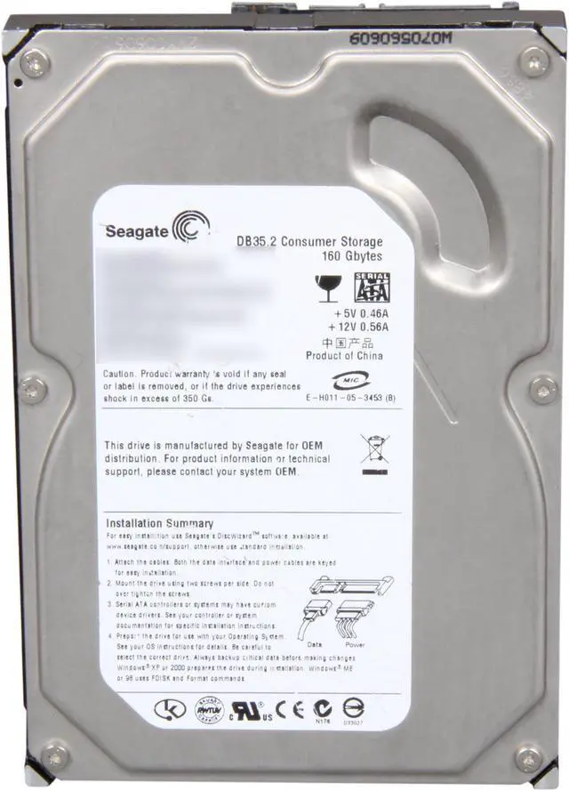 Alt view image 2 of 4 - Seagate 3.5" Desktop Internal Hard Drive 160GB 7200rpm 2MB Cache 7 pin SATA 3Gb/s for PC P/N 9BE112-160, ST3160212SCE