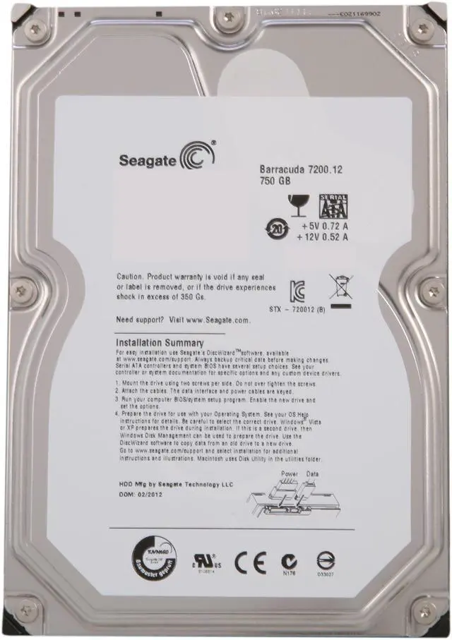 Alt view image 2 of 4 - Seagate BarraCuda ST3750525AS 750GB 7200 RPM 32MB Cache SATA 6.0Gb/s 3.5" Internal Hard Drive Bare Drive