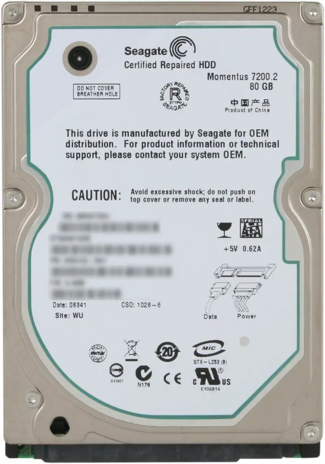 Alt view image 2 of 4 - Seagate ST980813AS 80GB 7200 RPM SATA 3.0Gb/s 2.5" Internal Notebook Hard Drive Bare Drive