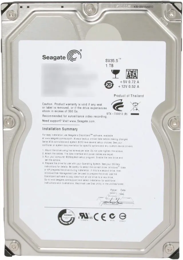 Alt view image 2 of 4 - Seagate SV35 Series ST31000526SV 1TB 7200 RPM 32MB Cache SATA 6.0Gb/s 3.5" Internal Hard Drive Bare Drive
