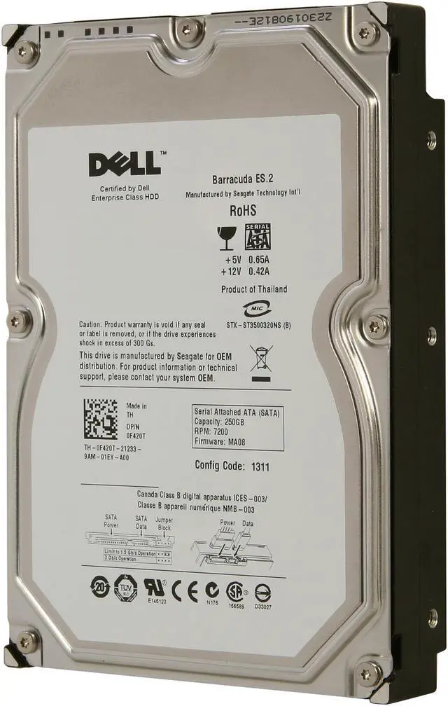 Main image of Seagate BarraCuda ES.2 ST3250310NS 250GB 7200 RPM 32MB Cache SATA 3.0Gb/s 3.5" Internal Hard Drive Bare Drive