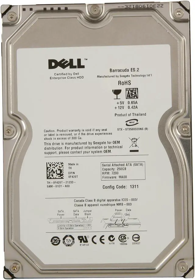 Alt view image 2 of 4 - Seagate BarraCuda ES.2 ST3250310NS 250GB 7200 RPM 32MB Cache SATA 3.0Gb/s 3.5" Internal Hard Drive Bare Drive