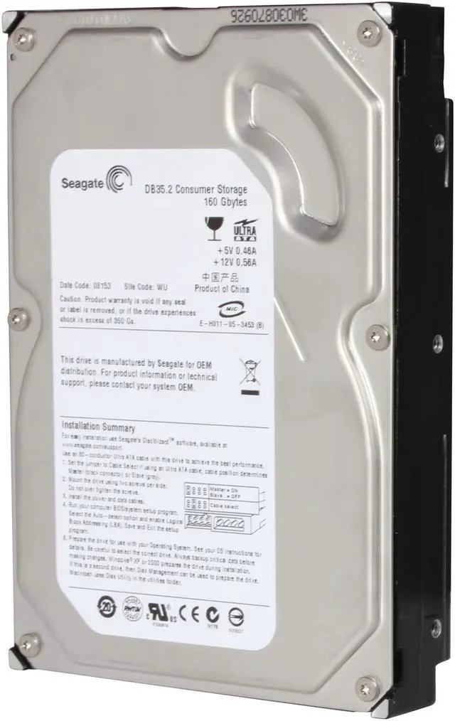 Main image of Seagate DB35 Series 7200.2 ST3160212ACE 160GB 7200 RPM 2MB Cache IDE Ultra ATA100 / ATA-6 3.5" Hard Drive Bare Drive