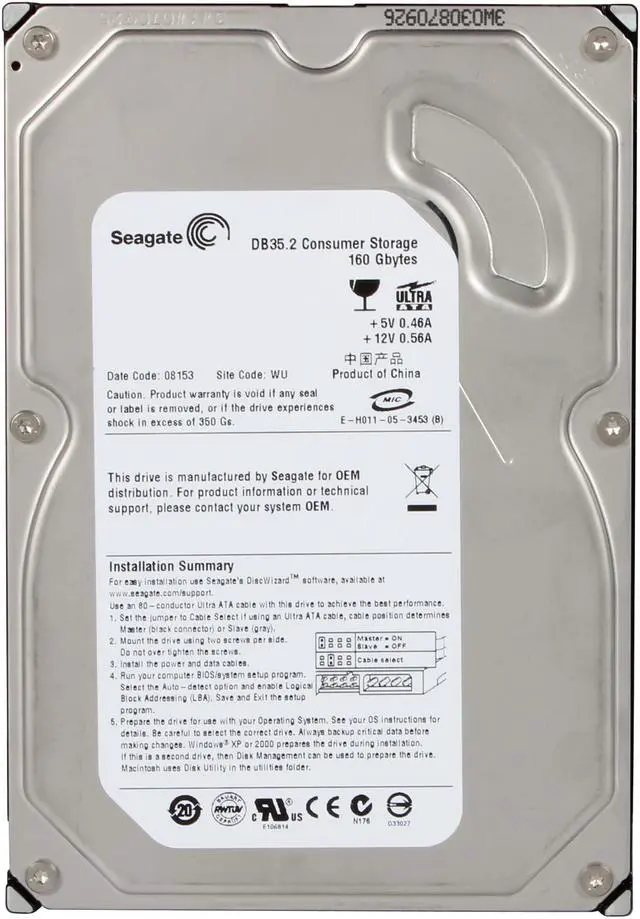 Alt view image 2 of 4 - Seagate DB35 Series 7200.2 ST3160212ACE 160GB 7200 RPM 2MB Cache IDE Ultra ATA100 / ATA-6 3.5" Hard Drive Bare Drive