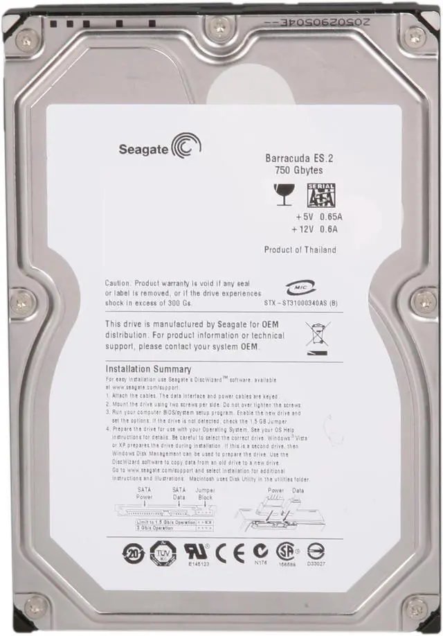 Alt view image 2 of 4 - Seagate BarraCuda ES.2 ST3750330NS 750GB 7200 RPM 32MB Cache SATA 3.0Gb/s 3.5" Internal Hard Drive Bare Drive