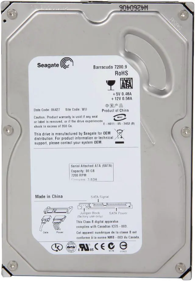 Alt view image 2 of 4 - Seagate BarraCuda 7200.9 ST3808110AS 80GB 7200 RPM 8MB Cache SATA 3.0Gb/s 3.5" Hard Drive Bare Drive
