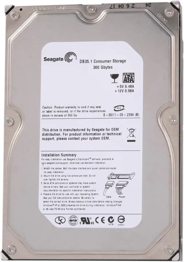 Alt view image 2 of 4 - Seagate DB35 ST3300831SCE 300GB 7200 RPM 8MB Cache SATA 1.5Gb/s 3.5" Internal Hard Drive Bare Drive