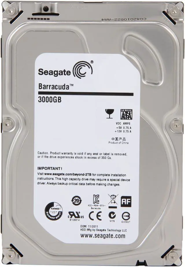 Alt view image 3 of 5 - Seagate BarraCuda STBD3000100 3TB 7200 RPM 64MB Cache SATA 6.0Gb/s 3.5" Internal Hard Drive Kit Retail Packaging