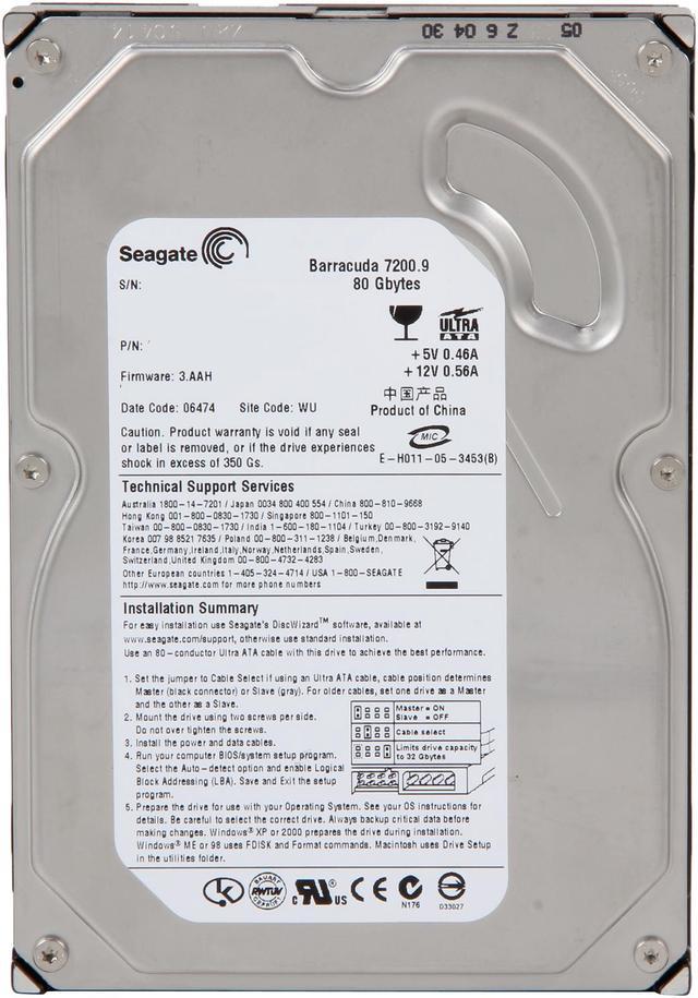 Seagate BarraCuda 7200.9 ST3802110A 80GB 7200 RPM 2MB Cache IDE Ultra  ATA100 / ATA-6 3.5