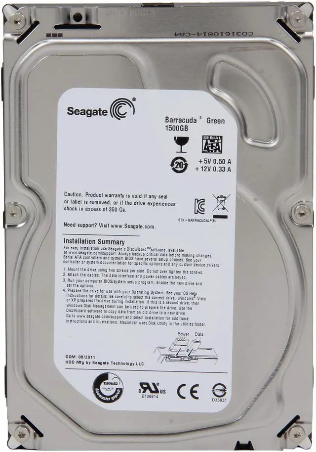 Alt view image 2 of 4 - Seagate BarraCuda Green ST1500DL003 1.5TB 5900 RPM 64MB Cache SATA 6.0Gb/s 3.5" Internal Hard Drive Bare Drive