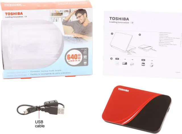 Alt view image 9 of 9 - TOSHIBA 640GB USB 2.0 2.5" Portable External Hard Drive HDDR640E04XR Rocket Red