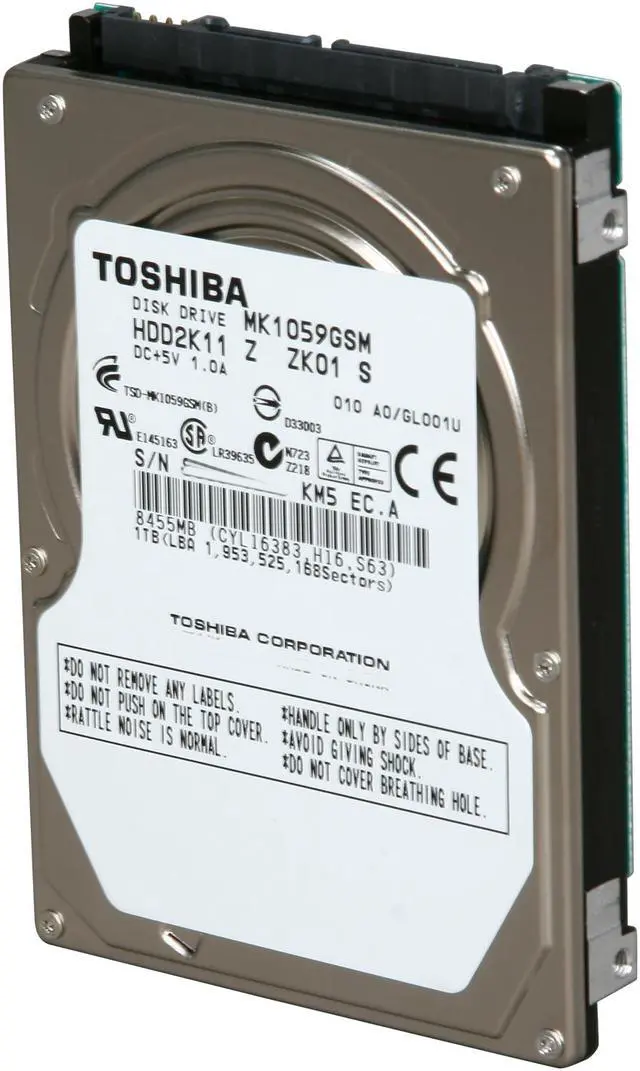 Main image of TOSHIBA MK1059GSM 1TB 5400 RPM 8MB Cache SATA 3.0Gb/s 12.5mm Internal Notebook Hard Drive Bare Drive