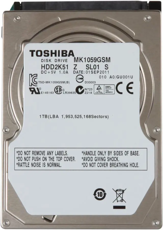 Alt view image 2 of 4 - TOSHIBA MKxx59GSM Series MK1059GSM 1TB 5400 RPM 8MB Cache SATA 3.0Gb/s 2.5" Internal Hard Drive Bare Drive