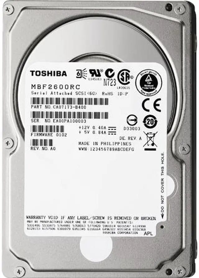 Alt view image 2 of 2 - TOSHIBA MBF2450RC 10025 RPM 16MB Cache SAS 6Gb/s 2.5" Enterprise class Hard Disk Drive