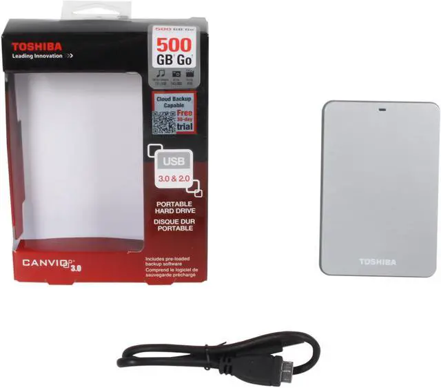 Alt view image 5 of 5 - TOSHIBA 500GB Canvio 3.0 Portable Hard Drive USB 3.0 Model HDTC605XS3A1 Silver