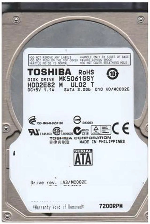 TOSHIBA MK5061GSY 500GB 7200 RPM 8MB Cache 2.5 SATA 3.0Gb/s