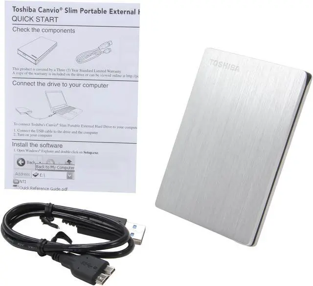 Alt view image 5 of 6 - TOSHIBA 500GB Canvio Slim Portable Hard Drive USB 3.0 Model HDTD105XS3D1 Silver