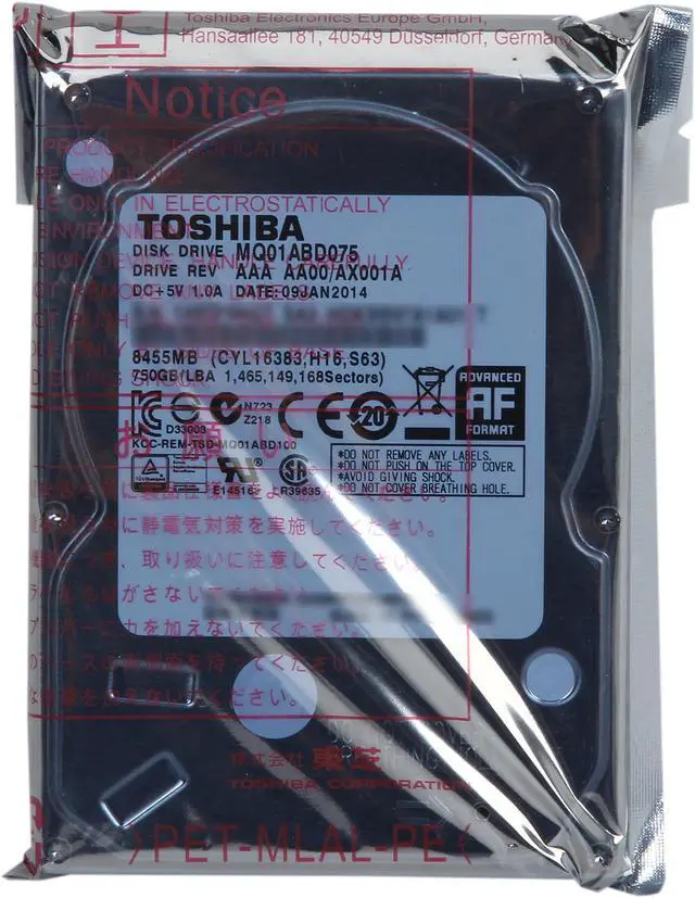 Alt view image 5 of 5 - TOSHIBA MQ01ABD075 750GB 5400 RPM 8MB Cache SATA 3.0Gb/s 2.5" Internal Notebook Hard Drive