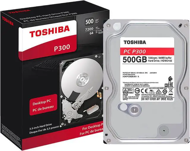 Main image of Toshiba P300 500GB Desktop PC Internal Hard Drive 7200 RPM SATA 6Gb/s 64MB Cache 3.5 inch - HDWD105XZSTA (RETAIL PACKAGE)