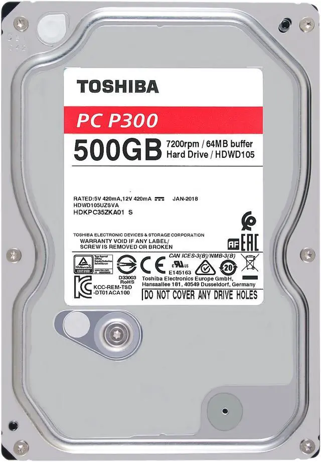 Alt view image 3 of 7 - Toshiba P300 500GB Desktop PC Internal Hard Drive 7200 RPM SATA 6Gb/s 64MB Cache 3.5 inch - HDWD105XZSTA (RETAIL PACKAGE)