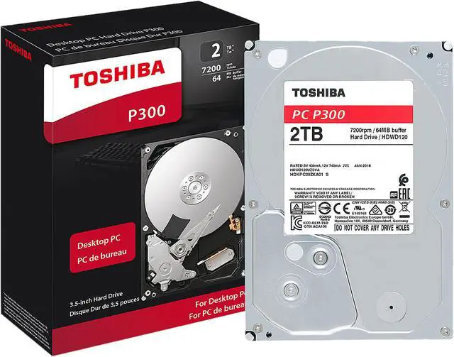 Main image of Toshiba P300 2TB Desktop PC Internal Hard Drive 7200 RPM SATA 6Gb/s 64MB Cache 3.5 inch - HDWD120XZSTA (RETAIL PACKAGE)