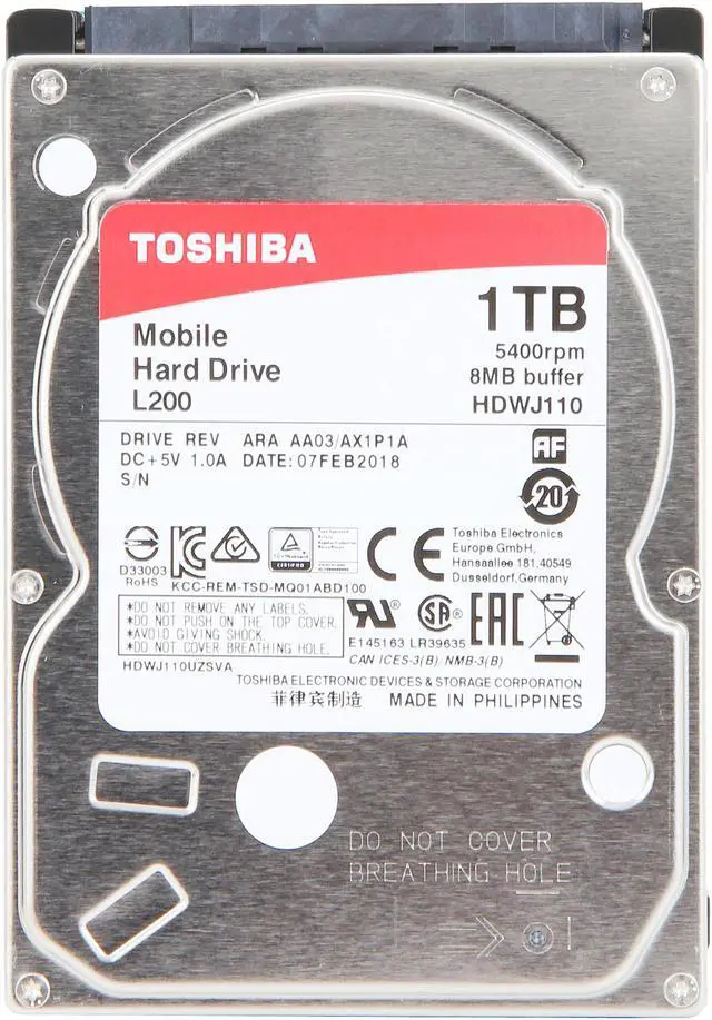 Alt view image 6 of 9 - Toshiba L200 1TB Laptop PC Internal Hard Drive 5400 RPM SATA 3Gb/s 8MB Cache 2.5-inch 9.5mm Height - HDWJ110UZSVA (BULK)