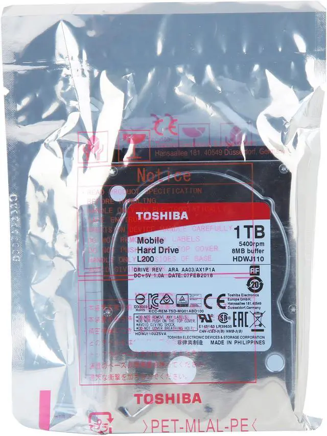 Alt view image 9 of 9 - Toshiba L200 1TB Laptop PC Internal Hard Drive 5400 RPM SATA 3Gb/s 8MB Cache 2.5-inch 9.5mm Height - HDWJ110UZSVA (BULK)