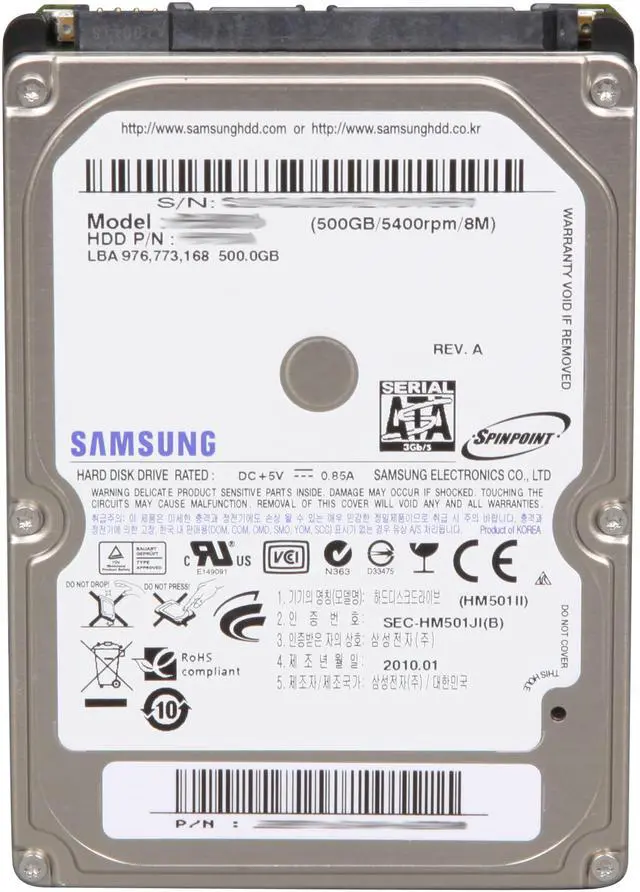 Alt view image 2 of 4 - SAMSUNG Spinpoint M7E HM501II 500GB 5400 RPM 8MB Cache SATA 3.0Gb/s 2.5" Internal Notebook Hard Drive Bare Drive