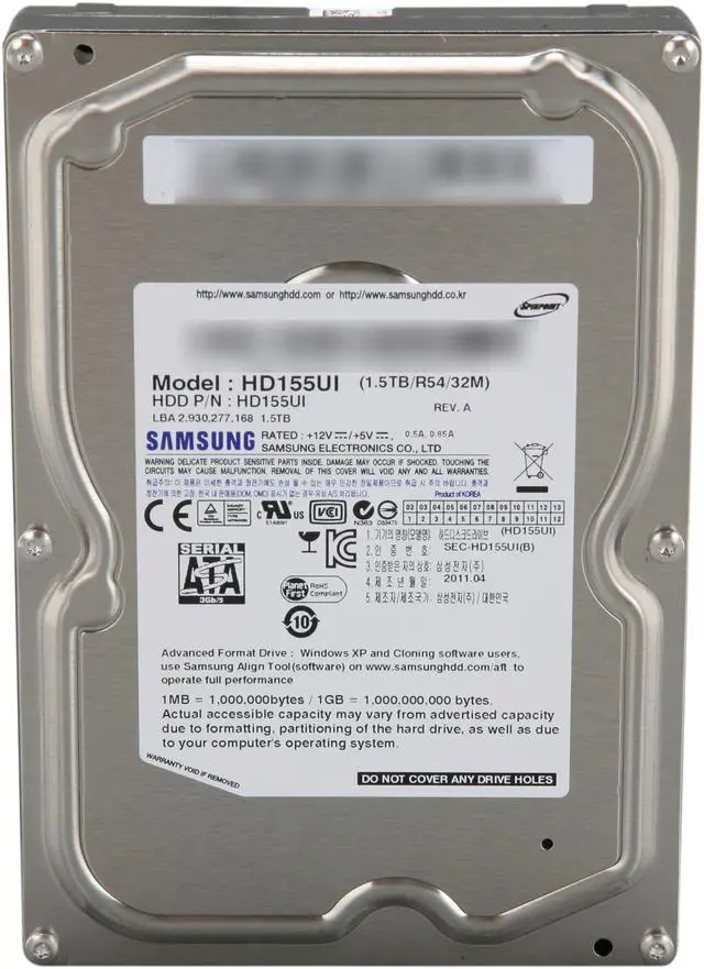 Alt view image 2 of 5 - SAMSUNG Spinpoint F4EG HD155UI 1.5TB 5400 RPM 32MB Cache SATA 3.0Gb/s 3.5" Internal Hard Drive Bare Drive