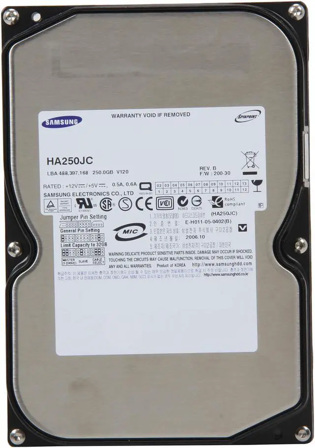 Alt view image 2 of 4 - SAMSUNG HA250JC 250GB 5400 RPM 2MB Cache IDE Ultra ATA100 / ATA-6 3.5" Internal Hard Drive Bare Drive
