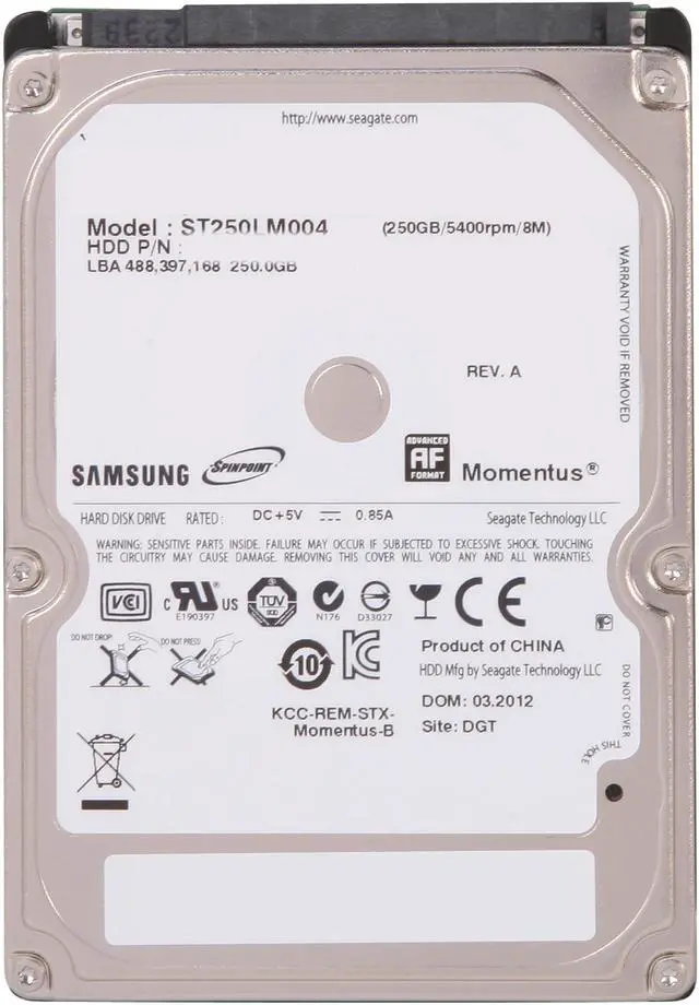 Alt view image 2 of 4 - SAMSUNG Spinpoint M8 ST250LM004 250GB 5400 RPM 8MB Cache SATA 3.0Gb/s 2.5" Internal Notebook Hard Drive Bare Drive