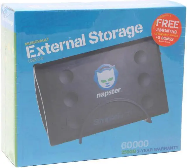 Alt view image 5 of 5 - SimpleTech Napster STI-USBPROMO/250 250GB 7200 RPM USB 2.0 External Hard Drive plus FREE Napster 256MB USB Flash Drive. Includes Two FREE months of Napster Service and 5 FREE Songs