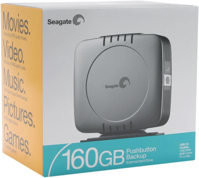 Alt view image 5 of 5 - Seagate Pushbutton Backup 160GB USB 2.0 / Firewire400 3.5" External Hard Drive ST3160024A-RK