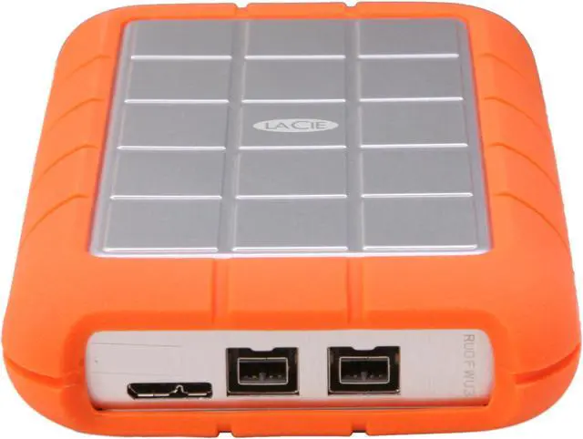 Alt view image 4 of 5 - LaCie 500GB Rugged Triple Portable External Hard Drive USB 3.0 / 2 x Firewire800 Model LAC301983 Orange