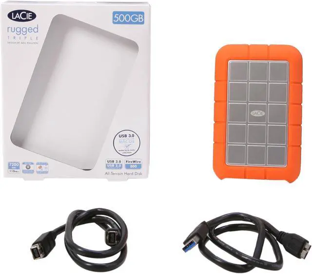 Alt view image 5 of 5 - LaCie 500GB Rugged Triple Portable External Hard Drive USB 3.0 / 2 x Firewire800 Model LAC301983 Orange