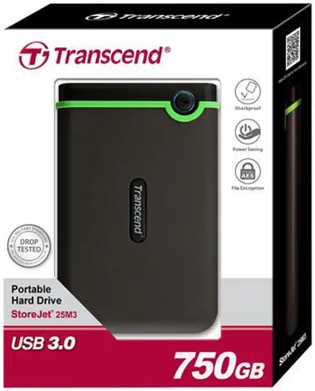 Alt view image 5 of 5 - Transcend 750GB StoreJet External Hard Drive USB 3.0 Model 25M3 Black