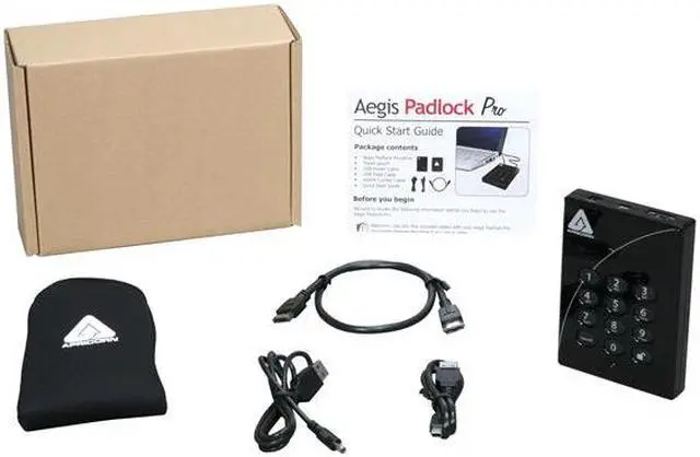 Alt view image 4 of 4 - APRICORN 500GB Aegis Padlock Pro 256-bit Hardware Encryption Portable Hard Drive USB 2.0 / eSATA Model A25-PLe256-500