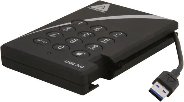 Alt view image 3 of 5 - APRICORN 500GB Aegis Padlock External Hard Drive with 256-bit AES Encryption USB 3.0 Model A25-3PL256-500 Black