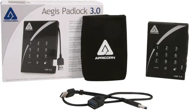 Alt view image 5 of 5 - APRICORN 500GB Aegis Padlock External Hard Drive with 256-bit AES Encryption USB 3.0 Model A25-3PL256-500 Black