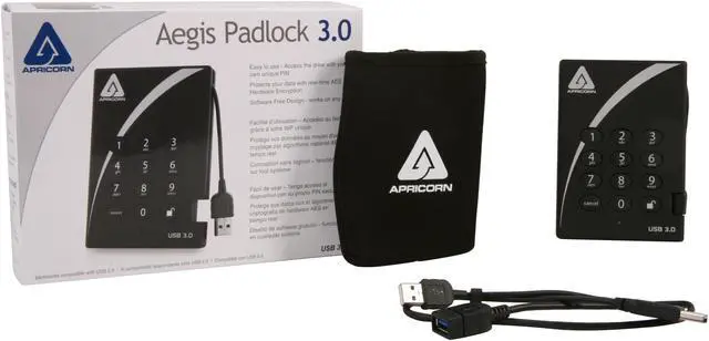 Alt view image 5 of 5 - APRICORN 1TB Aegis Padlock External Hard Drive with 256-bit AES Encryption USB 3.0 Model A25-3PL256-1000 Black