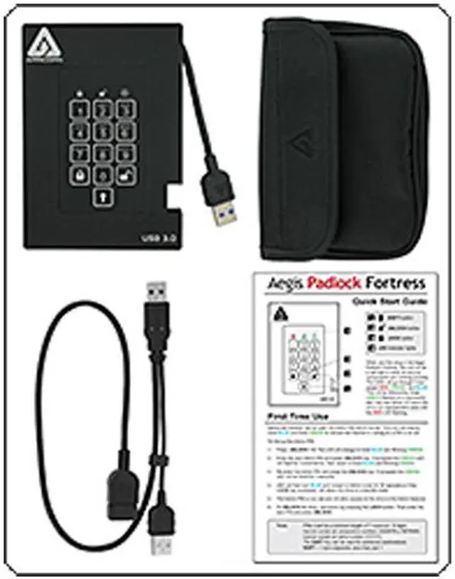 Alt view image 2 of 2 - APRICORN Aegis Padlock Fortress 500GB USB 3.0 FIPS 140-2 Encrypted External Hard Drive With PIN Access A25-3PL256-500F