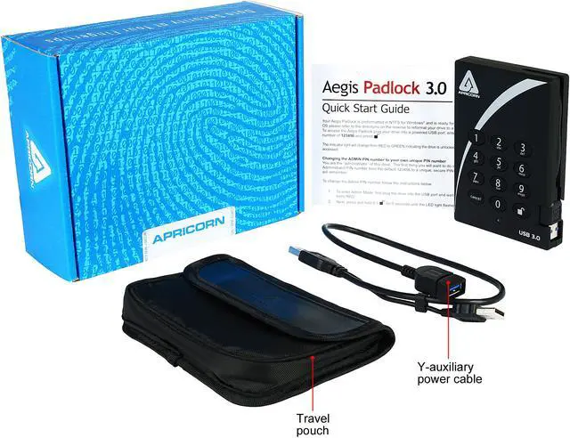 Alt view image 9 of 8 - APRICORN 2TB Aegis Padlock Portable Hard Drive USB 3.0 Model A25-3PL256-2000 Black