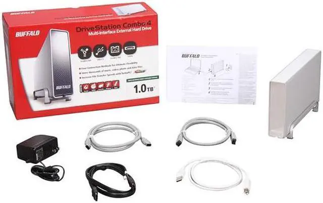 Alt view image 5 of 5 - BUFFALO DriveStation Combo 4 1TB USB 2.0 / Firewire400 / Firewire800 / eSATA 3.5" External Hard Drive HD-HS1.0TQ Silver